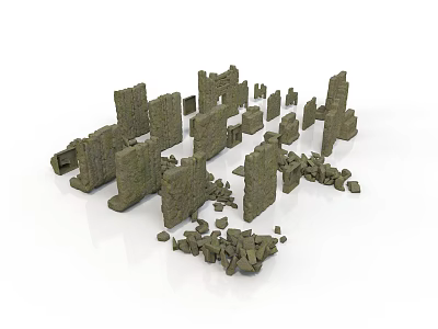 Detailed Ancient Stone Ruins With Fragmented Walls And Debris Pieces 3d model