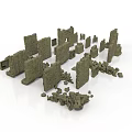 Detailed Ancient Stone Ruins With Fragmented Walls And Debris Pieces