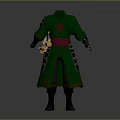 Mythical Character Outfit With Green Robe Red Sash And Creature Claw Weapon