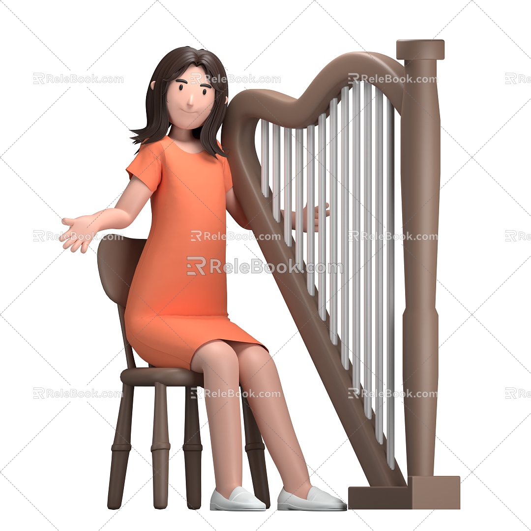 Modern Quyi Player Musician Woman Cartoon Musician 3d model