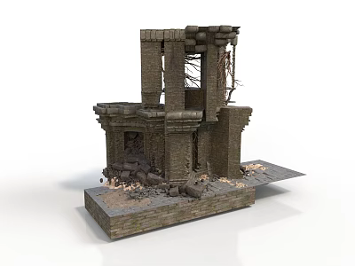 Contemporary Setting Featuring Ancient Stone Ruin Model with Broken Pillars and Debris 3d model