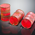 Industrial Equipment Featuring Three Red Rustic Barrels With Shiny Reflective Surfaces