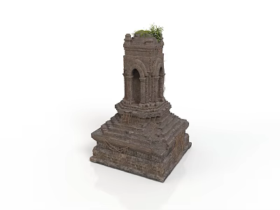 Ancient Stone Tower Structure With Layered Base And Grass On Top 3d model