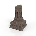 Ancient Stone Tower Structure With Layered Base And Grass On Top