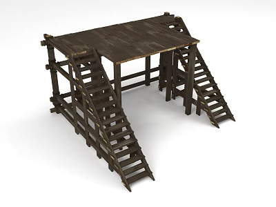 Wooden Construction Component With Elevated Platform And Staircase Structure 3d model