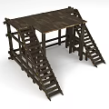 Wooden Construction Component With Elevated Platform And Staircase Structure