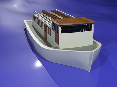 Detailed Wooden Boat Model With White Hull Brown Roof And Deck Windows 3d model
