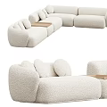 Modern Plush L shaped Sectional Sofa with Soft Fabric Cushions and Wooden Tray