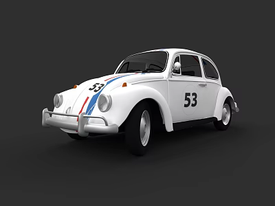 White Classic Beetle Car With Number 53 And Blue Red Stripes 3d model