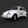 White Classic Beetle Car With Number 53 And Blue Red Stripes