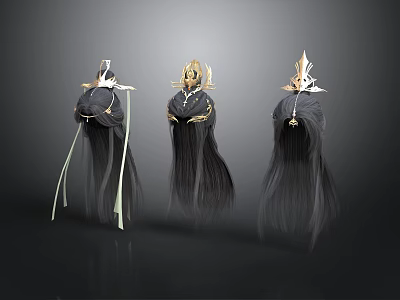 Decorative Home Living Accessories Three Black Robed Figures With Gold And White Accents 3d model