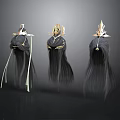 Decorative Home Living Accessories Three Black Robed Figures With Gold And White Accents