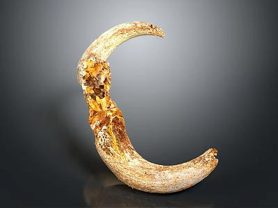 Crescent Shaped Animal Horn With Amber Crystals And Natural Texture On Dark Background 3d model
