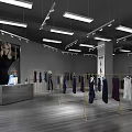 Modern Clothing Store Interior With Various Dresses On Gold Display Racks And Bright Lighting