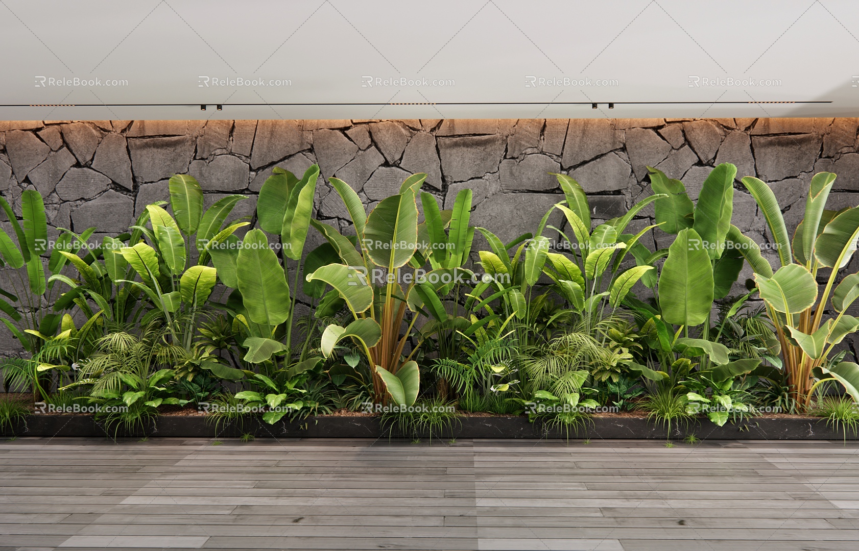 Plant pile plant combination flowers and plants green plants indoor plants rubble background wall 3d model