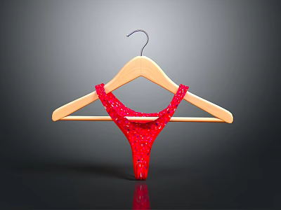 Elegant Red Lace Camisole Hanging On Wooden Hanger Against Dark Backdrop 3d model