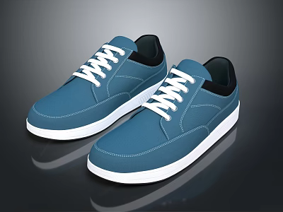 Blue Low Top Casual Sneakers With White Laces White Soles And Black Accents 3d model