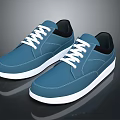 Blue Low Top Casual Sneakers With White Laces White Soles And Black Accents