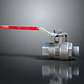 Stainless Steel Ball Valve With Red Handle On Reflective Surface 3d model