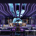 Modern KTV Interior Design With Purple Neon Lighting Central Decor And Seating Area