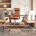 Modern Office Interior With Ergonomic Desks Chairs Shelves Sofa Area Rug And Plants