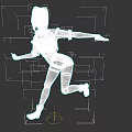 Animated Female Game Character In Yellow Red Outfit With Blue Hair Running Pose