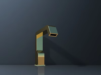 Modern Metallic Faucet With Gold Brass Tone Geometric Shape Dark Background Sleek Surface Reflection 3d model
