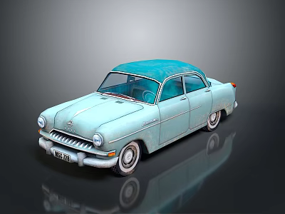 Vintage Classic Car With Light Blue Body Turquoise Roof And Retro Exterior Design 3d model