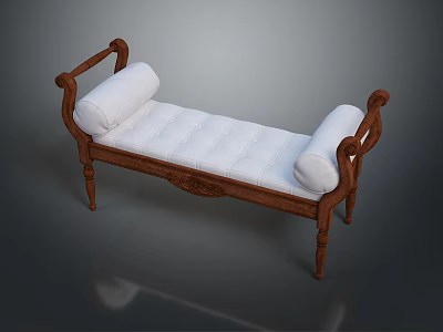 Classic Wooden Frame Leisure Chair With White Tufted Seat And Armrest Cushions 3d model