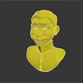 3D Male Character Bust With Black Hair Red Face Black Mustache And Blue Shirt