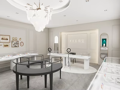 Elegant Jewelry Store Interior With Chandelier Display Cases And Luxury Jewelry Counters 3d model