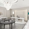 Elegant Jewelry Store Interior With Chandelier Display Cases And Luxury Jewelry Counters