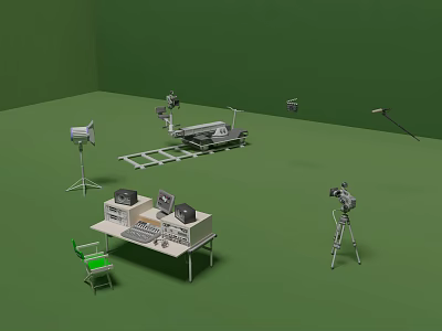 Professional Commercial Equipment Setup With Control Console Cameras Lighting And Workbench 3d model