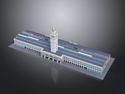 Architectural Model Kit With Tall Tower Blue Windows And Flat Roof Structure 3d model