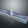 Architectural Model Kit With Tall Tower Blue Windows And Flat Roof Structure 3d model