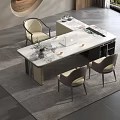 Modern Office Desk With Marble Top Comfortable Chairs And Laptop For Workspace Setup