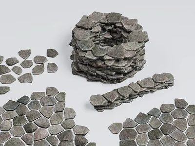 Hexagonal Gray Floor Tiles Stacked and Scattered in Pile Arrangement 3d model