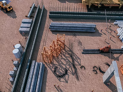 Swing Door Installation at Construction Site with Steel Frames Concrete Pipes and Machinery 3d model