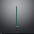 Green Sword With Hilt And Blade On Gray Gradient Background Showing Reflection