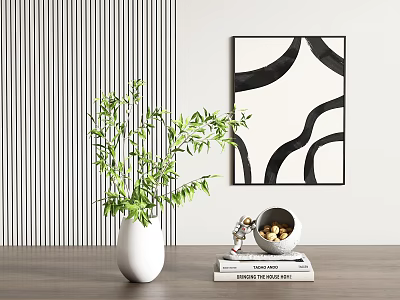 Decorative Ornament Set With White Vase Green Bamboo Books Animal Figurine And Nut Bowl 3d model