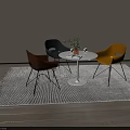 Modern White Round Table with Three Colorful Chairs Green Plant Cups and Magazine on Rug