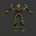 Green And Black Mechanical Robot With Futuristic Design And 3D Rendered Armor Parts