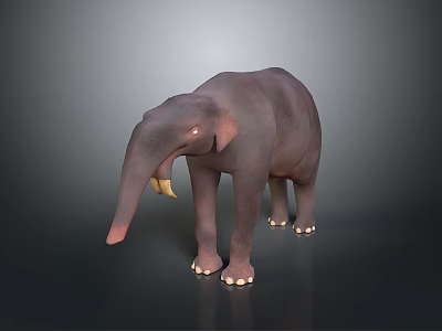 Gray Elephant With Long Trunk And Yellow Tusks Standing On Dark Background 3d model