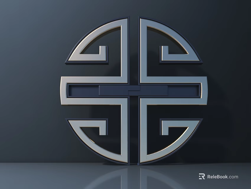 Modern Symmetric Door Handle With Circular Frame And Crossed Metal Lines In Metallic Finish 3d model 