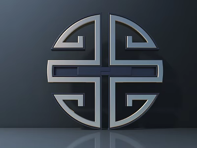 Modern Symmetric Door Handle With Circular Frame And Crossed Metal Lines In Metallic Finish 3d model