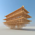 Traditional Chinese Wooden Garden Ornament with Three tiered Roof and Decorative Design Elements