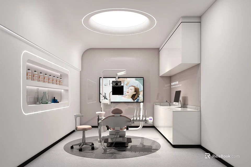 Modern Dental Clinic Interior With Dental Chair And Cabinets 3d model 