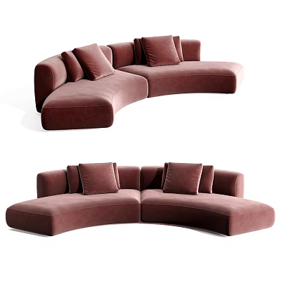 Spacious Modern Curved Burgundy Velvet Sectional Sofa With Plush Cushions 3d model