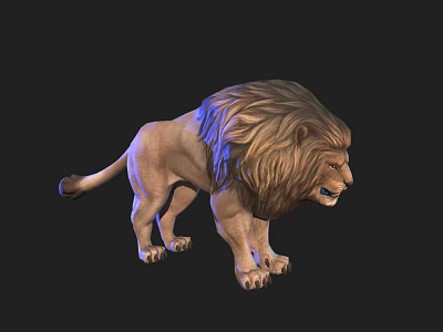 Realistic 3D Lion Model With Detailed Mane And Muscular Body On Dark Background 3d model