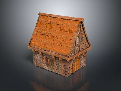 Traditional Cottage Building With Wood And Stone Structure Orange Tiled Roof Windows And Wooden Door 3d model